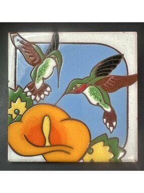 Vintage Ceramic Art Tile HUMMING BIRDS Arius Tile Co Santa Fe NM 6" x 6"